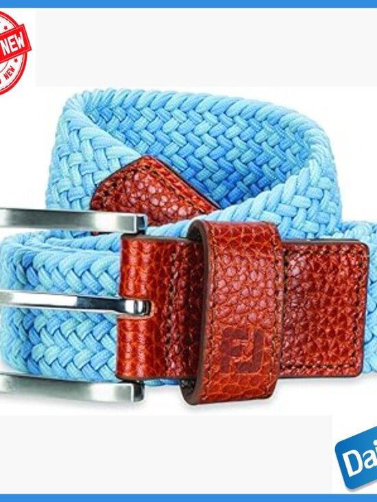 Men\'s Woven Golf Belt with Leather Tabs, Metal Buckle, Regular Fit